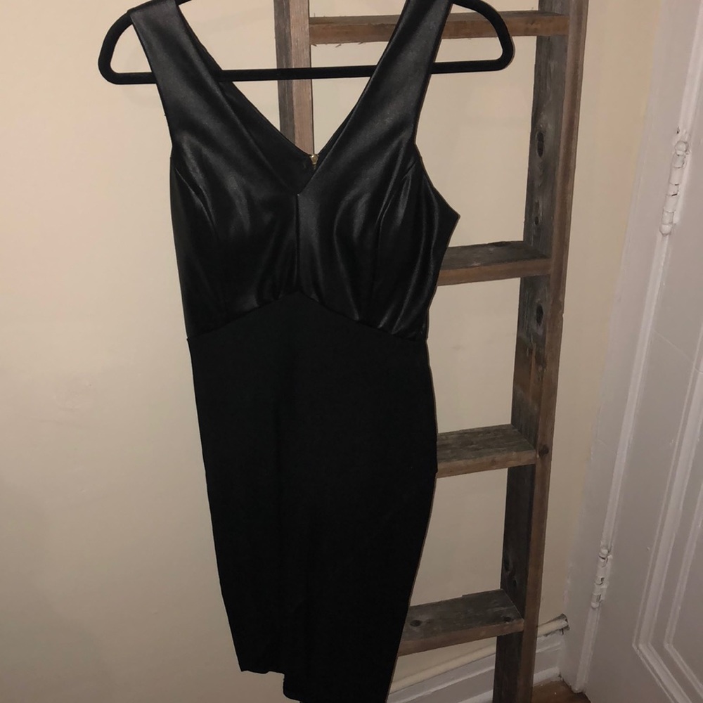 Black midi dress with leather top